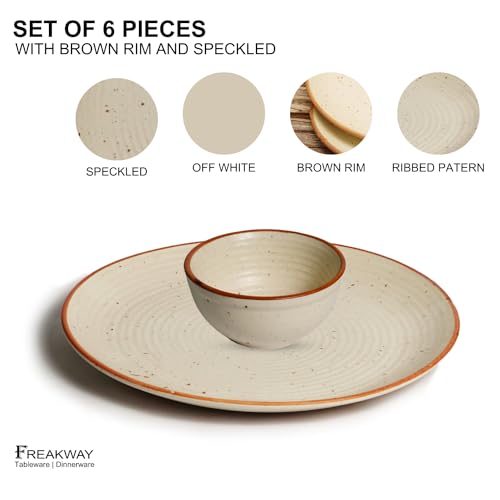 Freakway Hand-Painted Ceramic Dinner Set of 6 Pcs | 2 Stoneware Dinner Plates 10 Inch, 2 Side Plates 7 Inch & 2 Serving Bowls 180 Ml | Microwave & Dishwasher Safe - Off White - Image 3
