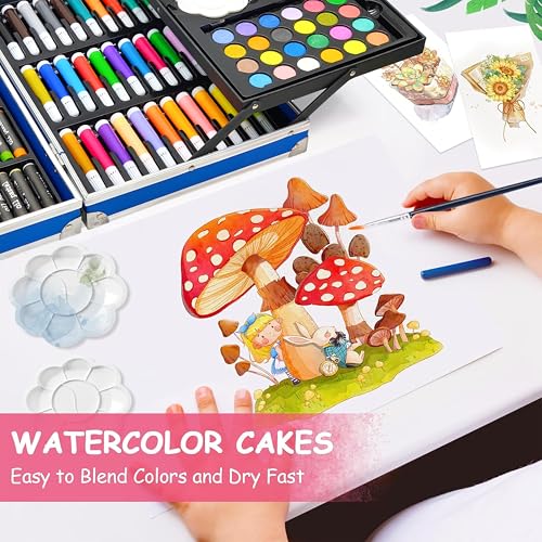 VGRASSP 145 Pcs Space Theme Painting & Drawing Art Kit Toy for Kids - Portable School Stationery Set with Color Sticks, Watercolors, Color Pencils, Sketch Pens & Craft Supplies - Image 3