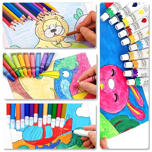 VGRASSP 145 Pcs Space Theme Painting & Drawing Art Kit Toy for Kids - Portable School Stationery Set with Color Sticks, Watercolors, Color Pencils, Sketch Pens & Craft Supplies - Image 2
