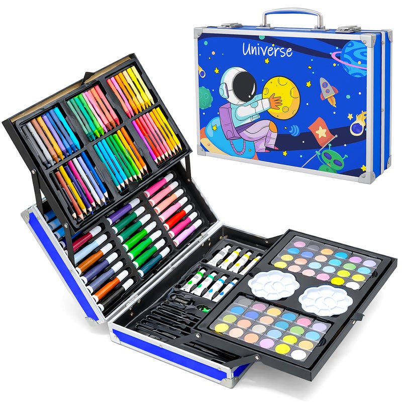 VGRASSP 145 Pcs Space Theme Painting & Drawing Art Kit Toy for Kids - Portable School Stationery Set with Color Sticks, Watercolors, Color Pencils, Sketch Pens & Craft Supplies - Image 4