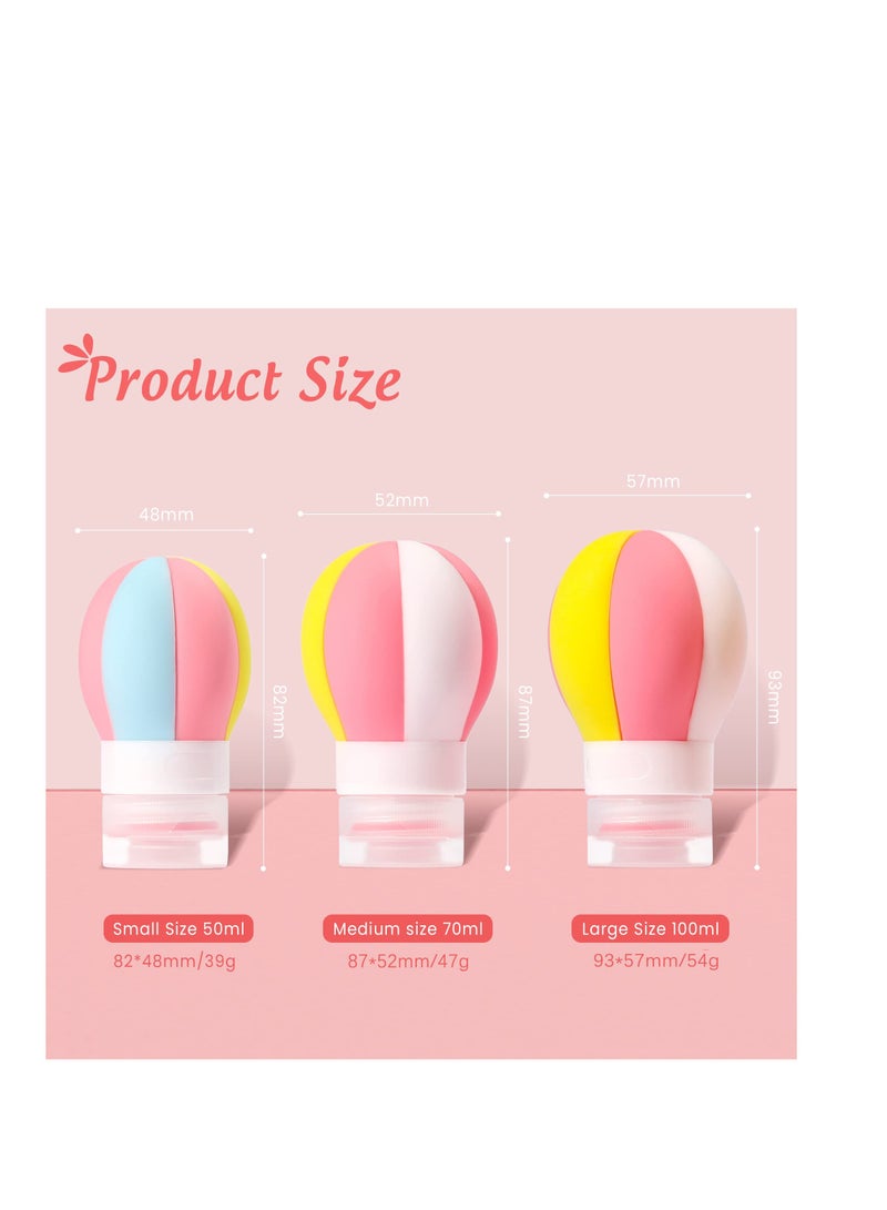 SYOSI Silicone Travel Bottles, 3 Pcs Hot Air Balloon TSA Approved Travel Size Toiletries, 50/70/100ml Leak Proof Squeezable Travel Essentials Accessories Refillable Silicone Shower Gel Containers - Image 4