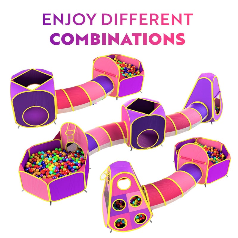 Playz 5pc Kids' Play Tents & Tunnels - Ball Pit for Toddlers, Basketball Hoop, Crawling Tubes, Pop-Up Playhouses, Baby Obstacle Course for Indoor or Outdoor Use - Image 5