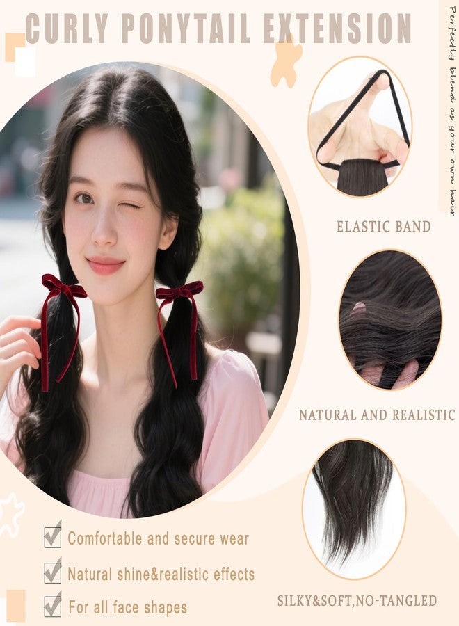 WZNBBOY 2PCS Curly Ponytail Extension with Elastic Tie 17 Inch Natural Wavy Hairpiece Synthetic Pony Tail Hair Extensions Wave Fake Ponytail Hairpieces for Women Daily Wear - Image 3