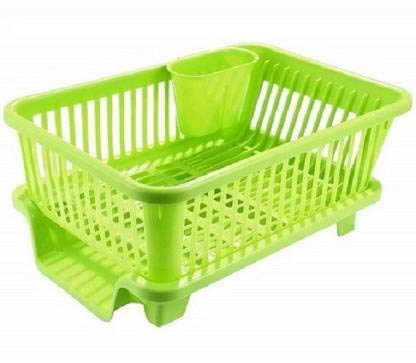 NEWON Multipurpose 3 in 1 Large Sink Set Dish Rack Drainer with Tray for Kitchen, Dish Rack Organizers, Plastic Kitchen Rack (Green) - Image 2