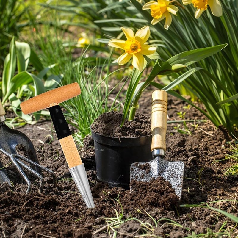 Lanxitown Hand Dibber Bulb Planter Tool Dibber Gardening Hand Tools with 5 Inch Measurements Stainless Steel Sow Dibbler with Non-Slip Handle Seed Planter Tool Seed Dispenser Hole Digger (Yellow) - Image 4