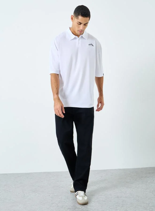 Styli Styli White Embroidered Oversized Polo Shirt