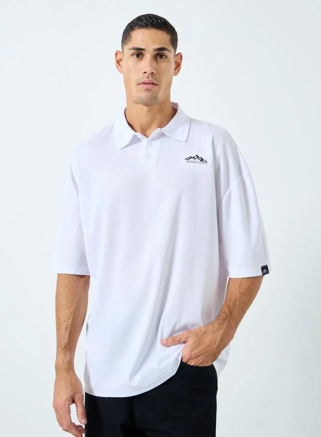 Styli White Embroidered Oversized Polo Shirt