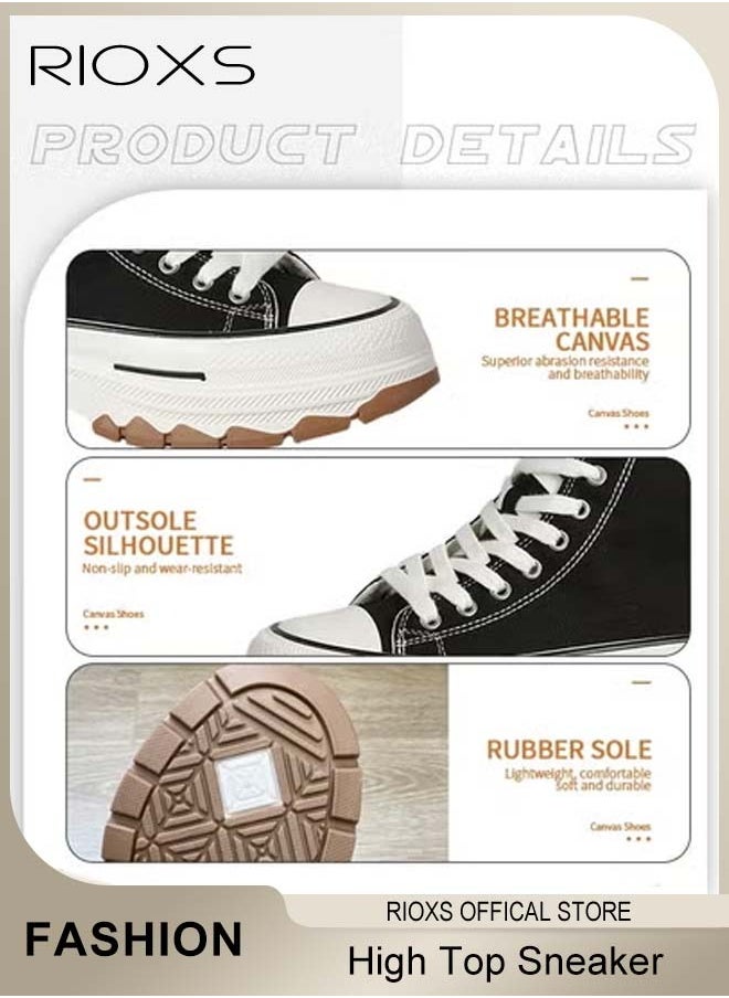 RIOXS Women's Casual Canvas Sneakers, Classic High Top Sneakers, Lightweight Lace Up Shoes, Fashion Breathable Platform Shoes, Comfortable Canvas Shoes For Women, Thick-soled Shoes For Daily Wear, Work, Shopping, Travelling, Ladies Athlesiure Shoes  - Image 4