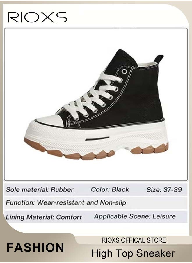 RIOXS Women's Casual Canvas Sneakers, Classic High Top Sneakers, Lightweight Lace Up Shoes, Fashion Breathable Platform Shoes, Comfortable Canvas Shoes For Women, Thick-soled Shoes For Daily Wear, Work, Shopping, Travelling, Ladies Athlesiure Shoes  - Image 5
