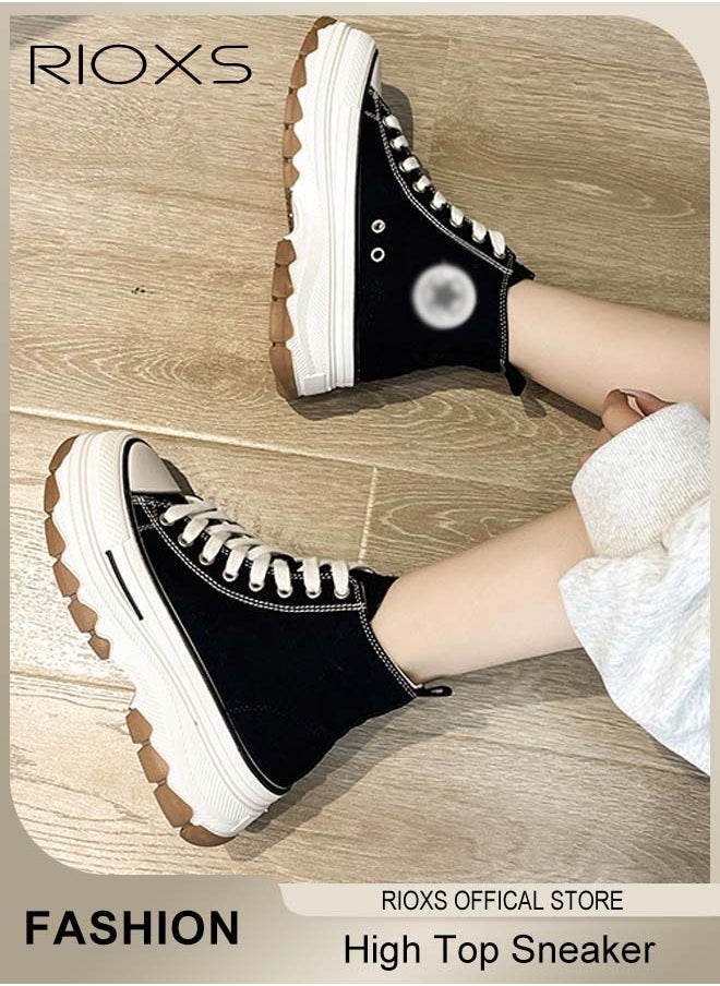 RIOXS - Women's Casual Canvas Sneakers, Classic High Top Sneakers, Lightweight Lace Up Shoes, Fashion Breathable Platform Shoes, Comfortable Canvas Shoes For Women, Thick-soled Shoes For Daily Wear, Work, Shopping, Travelling, Ladies Athlesiure Shoes - Image 1