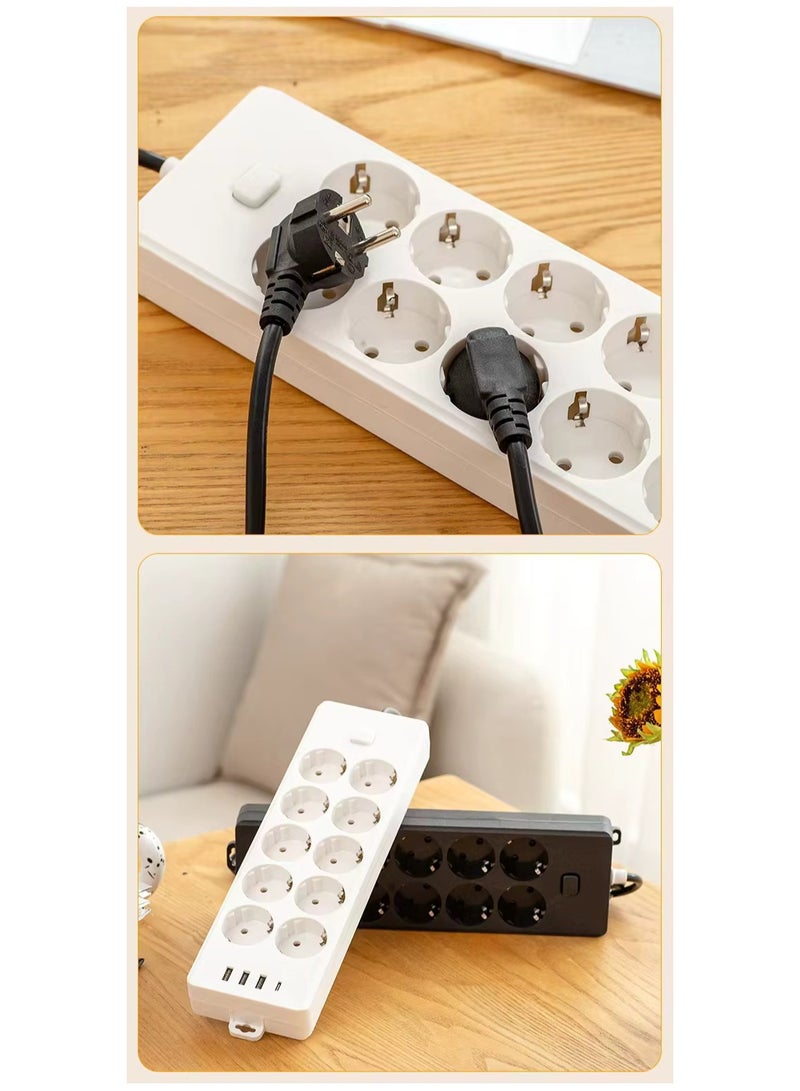 Multiple Power Outlets Electrical Sockets, EU Plugs, Extension Cord with 3 USB Ports, Travel Tablets, 4000W, 16A, 2m, 10 Ways - Image 5