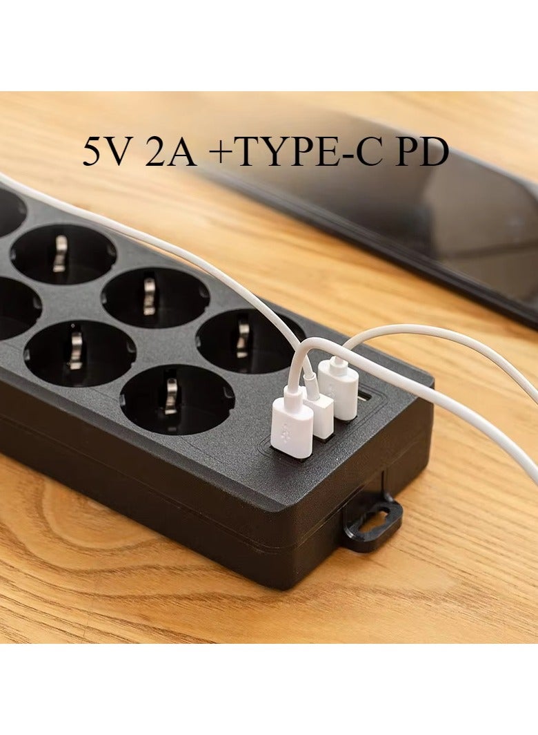 Multiple Power Outlets Electrical Sockets, EU Plugs, Extension Cord with 3 USB Ports, Travel Tablets, 4000W, 16A, 2m, 10 Ways - Image 2