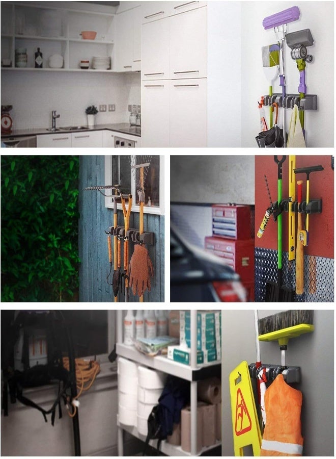 AKDC Likun Mop Broom Holder, Garden Tools Wall Mounted Commercial Organizer Saving Space Storage Rack For Kitchen Garden And Garage,Laundry Offices5 Position With 6 Hooks, Black. - Image 3