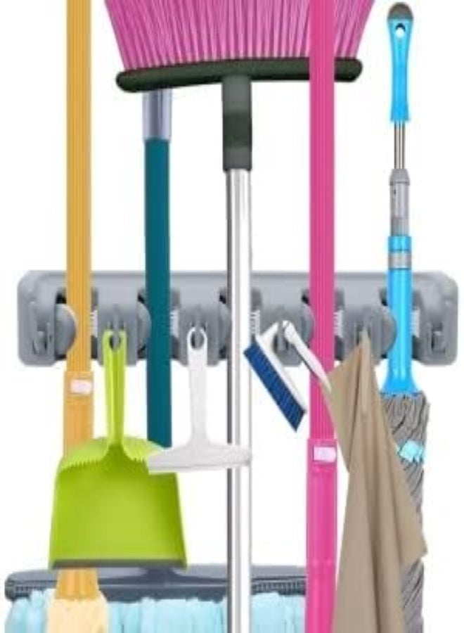 AKDC Likun Mop Broom Holder, Garden Tools Wall Mounted Commercial Organizer Saving Space Storage Rack For Kitchen Garden And Garage,Laundry Offices5 Position With 6 Hooks, Black. - Image 1