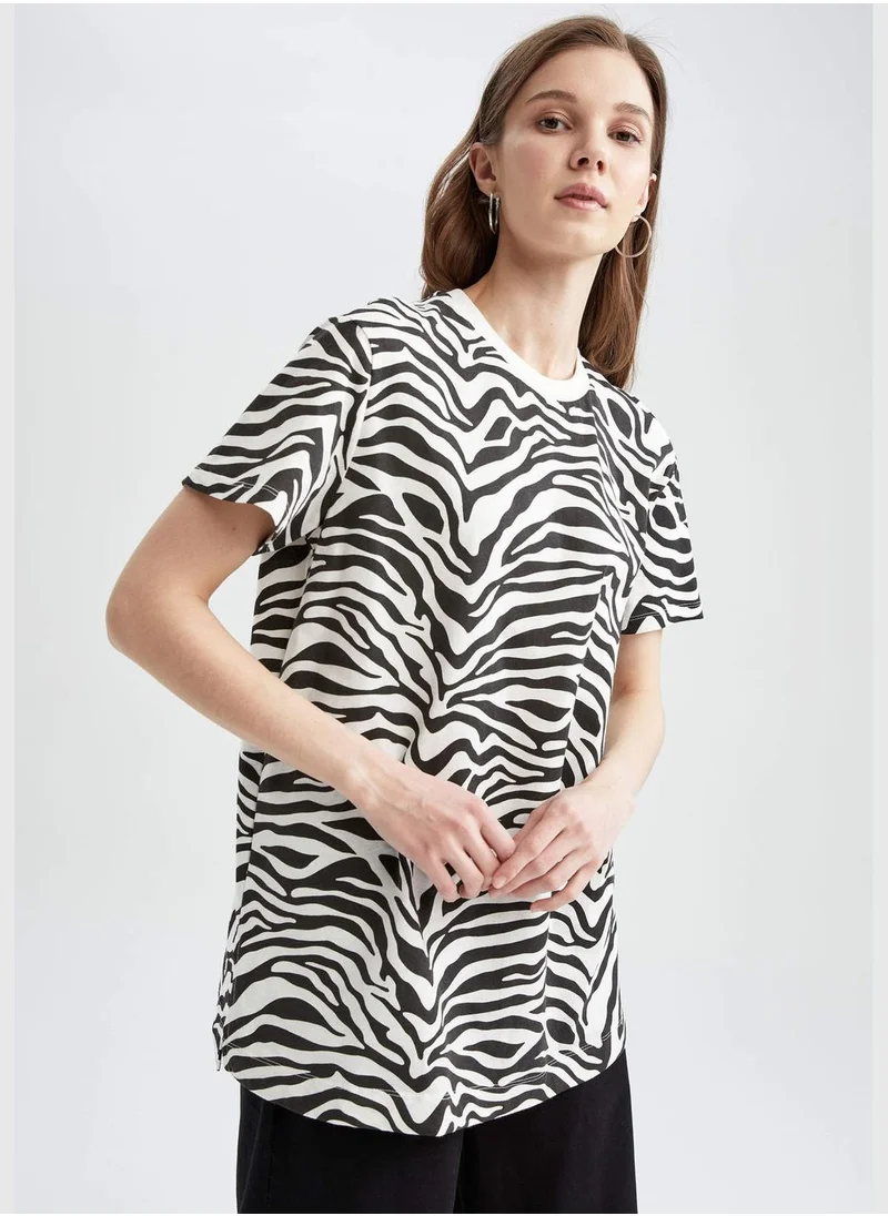 DeFacto Relax Fit Short Sleeve Zebra Printed T-Shirt