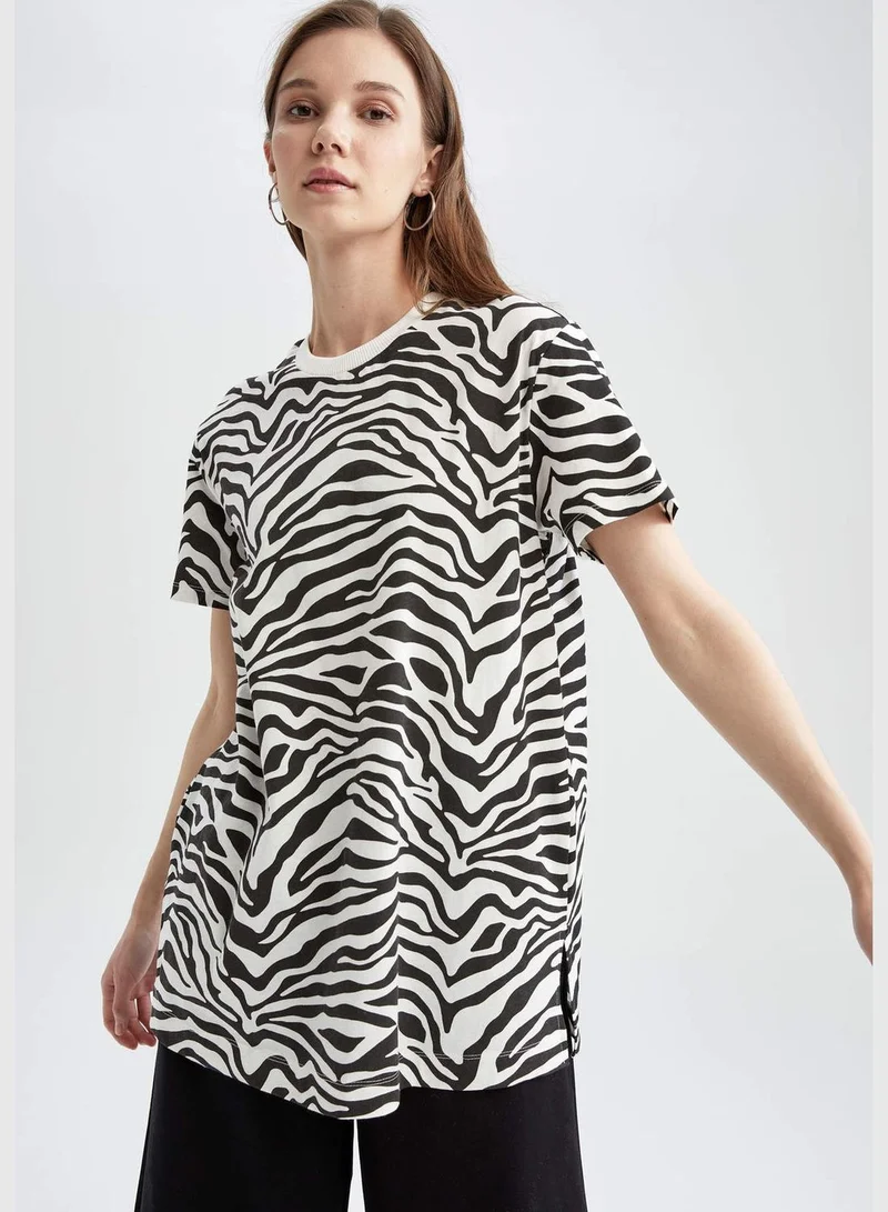 DeFacto Relax Fit Short Sleeve Zebra Printed T-Shirt