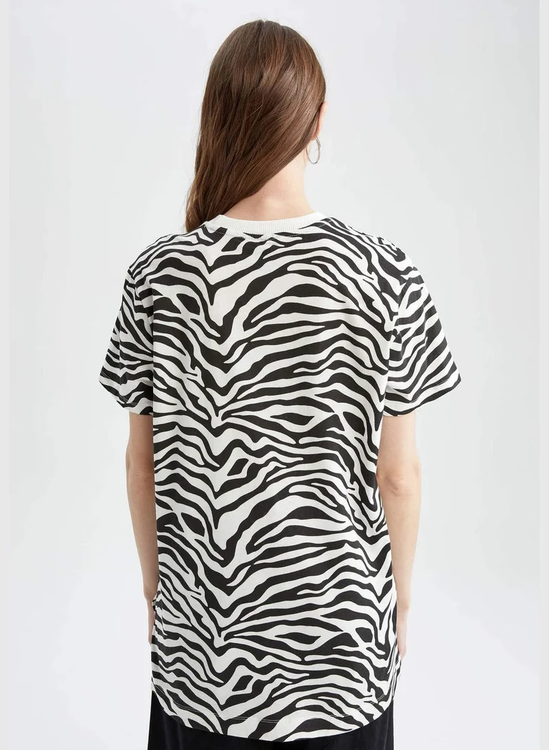 DeFacto Relax Fit Short Sleeve Zebra Printed T-Shirt