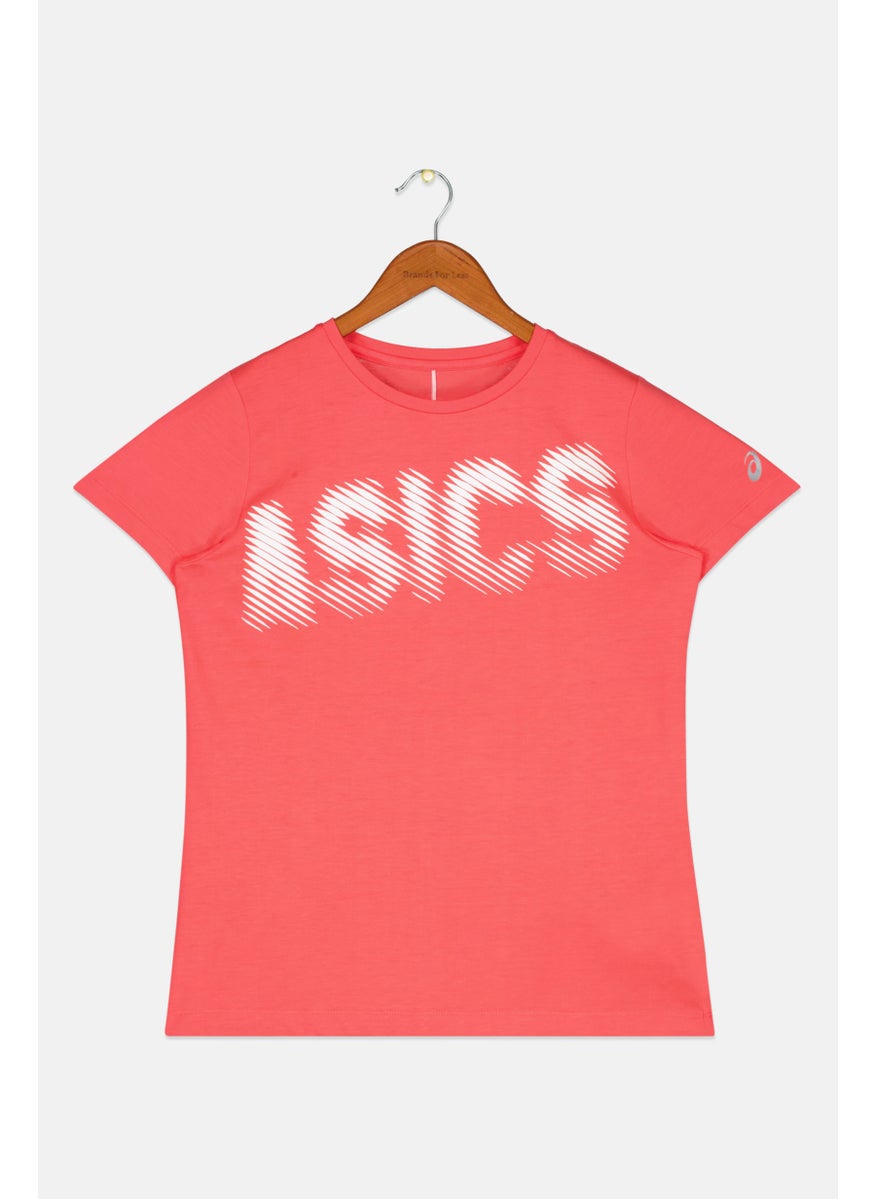 Asics - Kids Girl Sportswear Fit Short Sleeves Brand Logo T-shirt, Laser Pink - Image 1