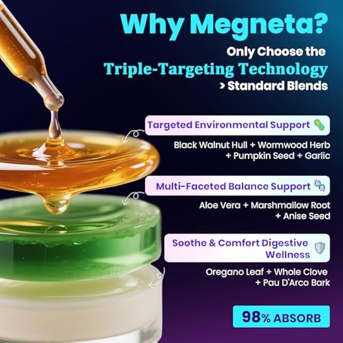 Megneta High-Potency Wormwood Black Walnut Clove Pumpkin Seed Cleanse for Humans, Triple-Action Herbal Detox Formula for Natural Gut, Digestive & Immune Support - Image 3