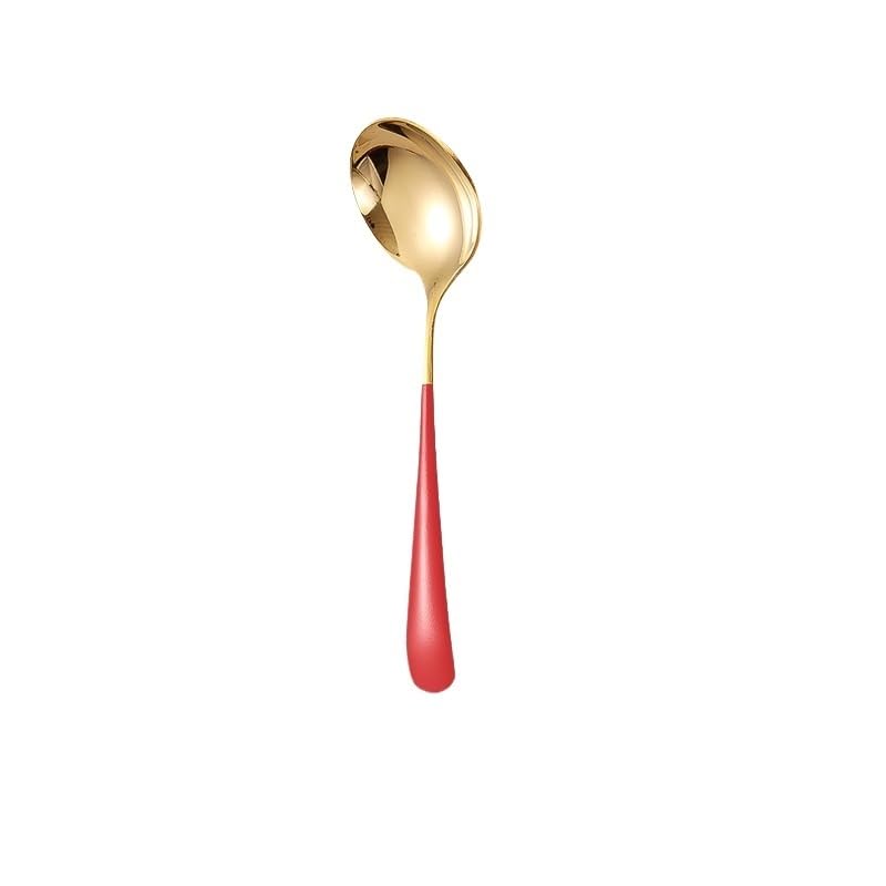 6 Pieces Red Gold Stainless Steel Flatware Set 304 Spoons For Dessert Ice Cream - Image 2