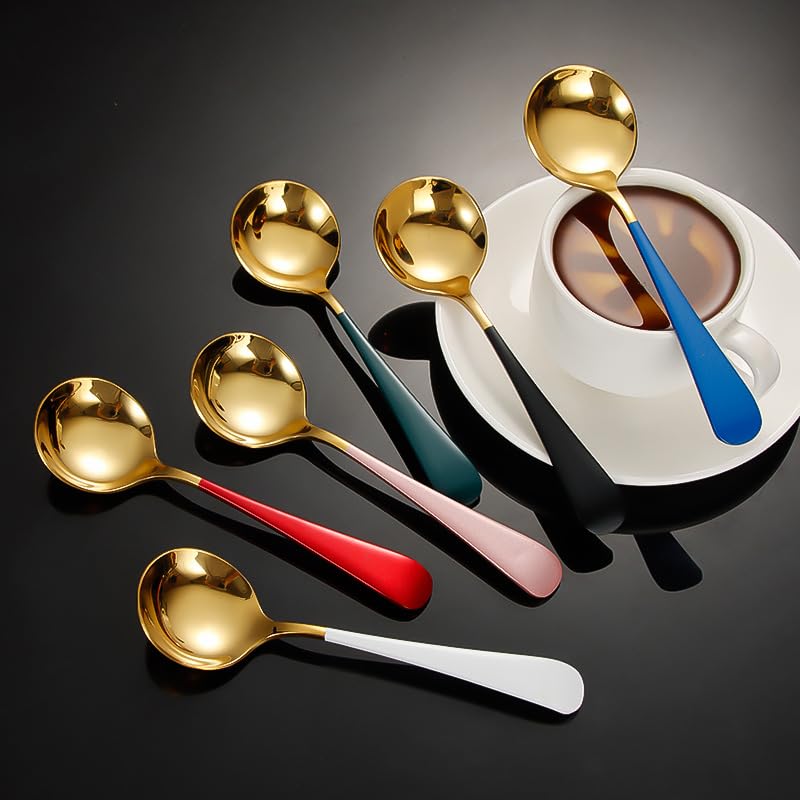 6 Pieces Red Gold Stainless Steel Flatware Set 304 Spoons For Dessert Ice Cream - Image 4