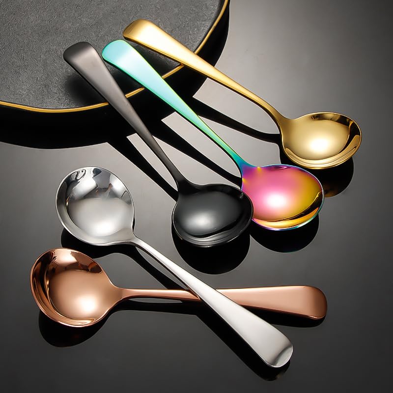 6 Pieces Red Gold Stainless Steel Flatware Set 304 Spoons For Dessert Ice Cream - Image 5