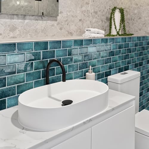 DEWOO Teal Green Peel and Stick Subway Tile Backsplash Self Adhesive Brick Stickers for Kitchen Bathroom Wall, 10-Sheet, 12"×12" - Image 2