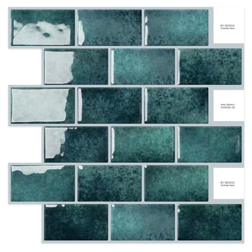 DEWOO Teal Green Peel and Stick Subway Tile Backsplash Self Adhesive Brick Stickers for Kitchen Bathroom Wall, 10-Sheet, 12"×12" - Image 1