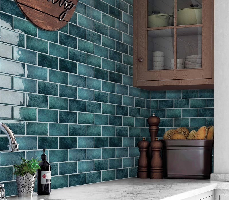 DEWOO Teal Green Peel and Stick Subway Tile Backsplash Self Adhesive Brick Stickers for Kitchen Bathroom Wall, 10-Sheet, 12"×12" - Image 4