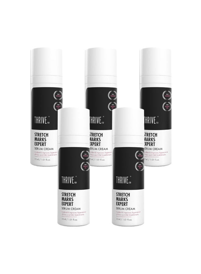 ThriveCo Stretch Marks Expert Serum Cream | For New (red) & Old (white) Stretch Marks Removal & Skin Hydration | Powered by Striover™, Rosehip Oil & Squalane | 30ml (Pack of 5) - Image 1