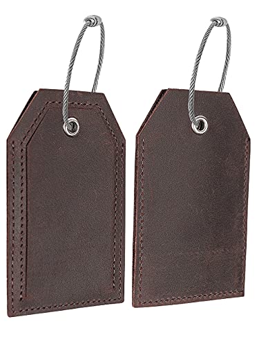 AGBIADD Genuine Leather Set of 2 Luggage Tag with Full Back Privacy Name ID Card Stainless Steel Loop Suitcase Labels Identifiers Baggage Tags Luggage for Women Men Travel (Coffee) - Image 5