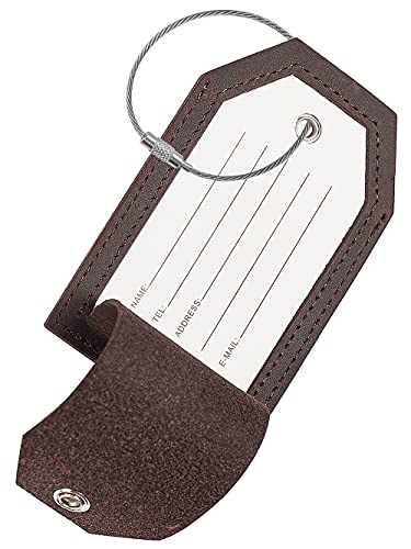 AGBIADD Genuine Leather Set of 2 Luggage Tag with Full Back Privacy Name ID Card Stainless Steel Loop Suitcase Labels Identifiers Baggage Tags Luggage for Women Men Travel (Coffee) - Image 2