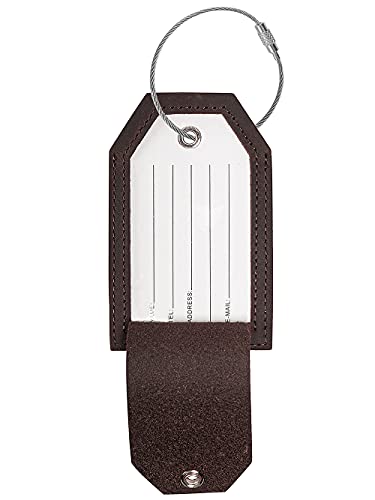 AGBIADD Genuine Leather Set of 2 Luggage Tag with Full Back Privacy Name ID Card Stainless Steel Loop Suitcase Labels Identifiers Baggage Tags Luggage for Women Men Travel (Coffee) - Image 3