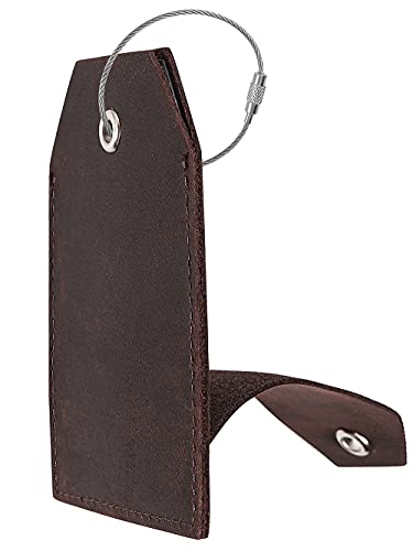 AGBIADD Genuine Leather Set of 2 Luggage Tag with Full Back Privacy Name ID Card Stainless Steel Loop Suitcase Labels Identifiers Baggage Tags Luggage for Women Men Travel (Coffee) - Image 4