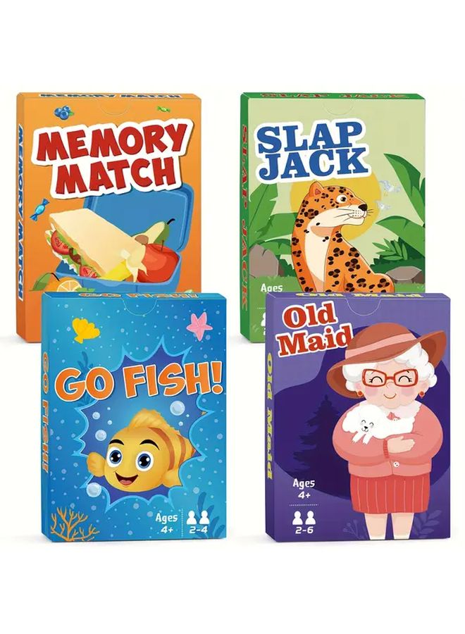4 Decks Card Games Set Includes Go Fish Old Maid Space Poker Crazy 8s Slap Jack Memory Game - Image 1