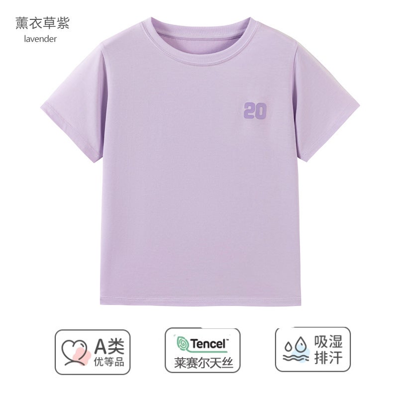 2025 New Children's Short Sleeve Lenzing Tencel Lyocell Girls' Tops Korean Style Round Neck Boys' and Girls T-Shirts Category a - Image 1