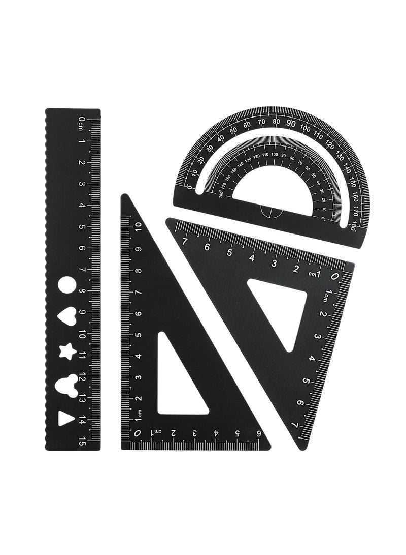 4Pcs Triangular Scale Ruler Set, Geometric Protractor Mathematical Triangle Aluminum for School and Office Supplies Math Rulers Kids Adults Draftsman (Black) - Image 1