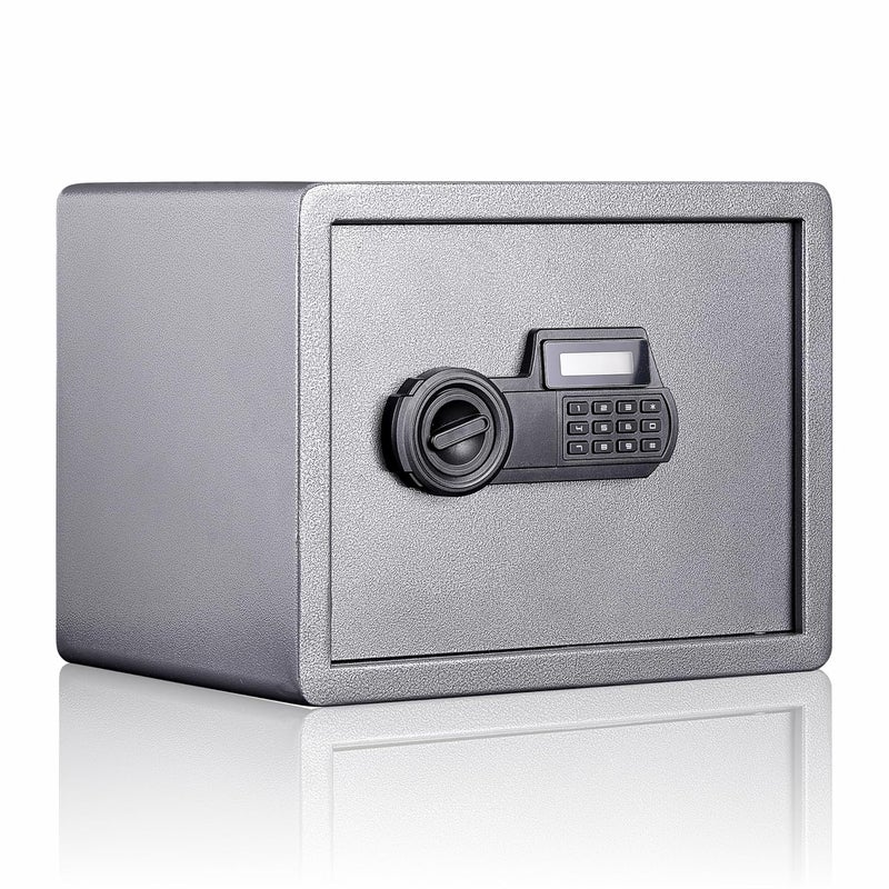LAPO صندوق خزنة أمان للمنزل، خزنة آمنة مع لوحة مفاتيح إلكترونية ومفاتيح طوارئ مع شاشة LCD، صندوق تيجوري للمنزل، المكتب، غرفة النوم، ضمان لمدة 2 سنة (فولاذ سبائكي، سعة 10 لترات، الوزن-4.8 كجم، رمادي) - Image 1