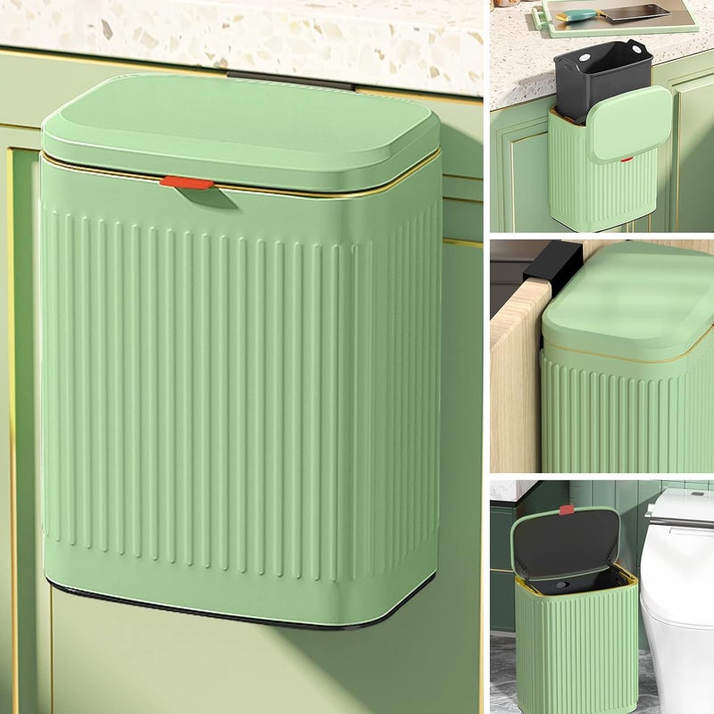 GLODEALS Kitchen Trash Can with Lid, 2 in 1 Small Garbage Can Compost Bin Countertop, Wall-Mounted Under Sink Indoor Trash Bin for Kitchen, Bathroom, Cabinet Trash Can Hanging (Vintage Green/2.1Gal) - Image 1