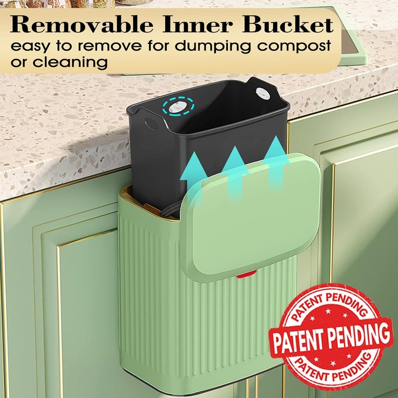 GLODEALS Kitchen Trash Can with Lid, 2 in 1 Small Garbage Can Compost Bin Countertop, Wall-Mounted Under Sink Indoor Trash Bin for Kitchen, Bathroom, Cabinet Trash Can Hanging (Vintage Green/2.1Gal) - Image 4