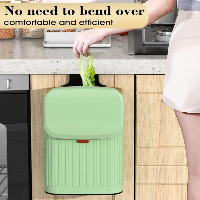 GLODEALS Kitchen Trash Can with Lid, 2 in 1 Small Garbage Can Compost Bin Countertop, Wall-Mounted Under Sink Indoor Trash Bin for Kitchen, Bathroom, Cabinet Trash Can Hanging (Vintage Green/2.1Gal) - Image 2
