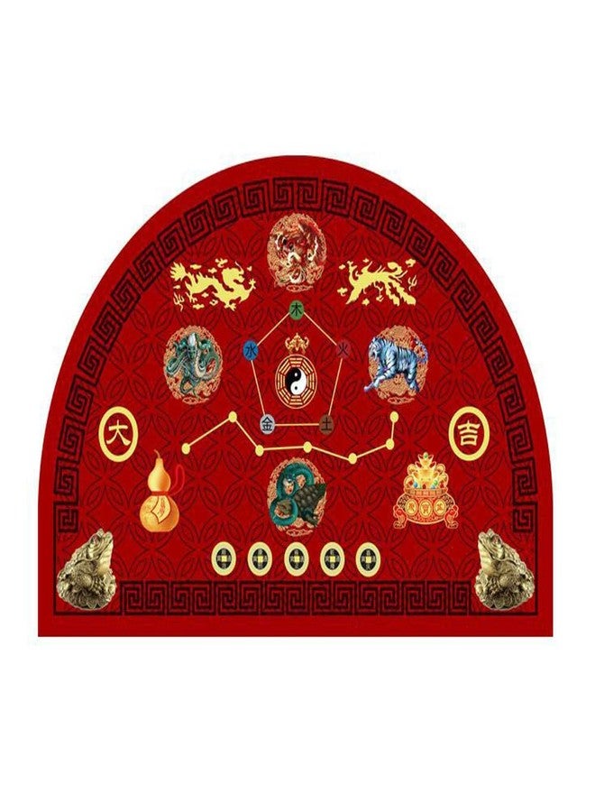 Chinese Feng Shui Decor Outdoor Doormats Retro Luckly Semicircular Five Elements Stars, Dragon and Phoenix Indoor Door Mat for Office Home Living Room Business (Red)