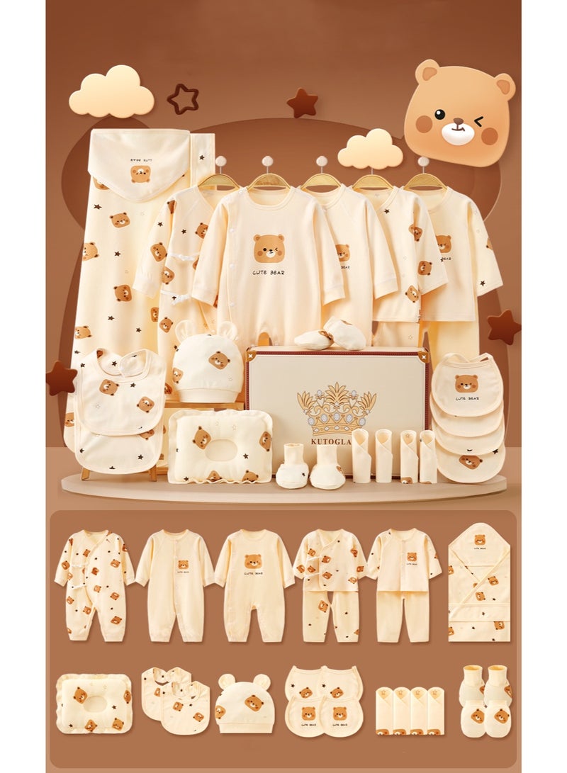 انسولار 25 قطعة صندوق هدايا للمولود الجديد، مجموعة ملابس بتصميم دب البسكويت من القطن 100%، مجموعة بداية كاملة للرضع وهدية لحفلة الاستقبال للأولاد والبنات، مناسبة لجميع الفصول - Image 1
