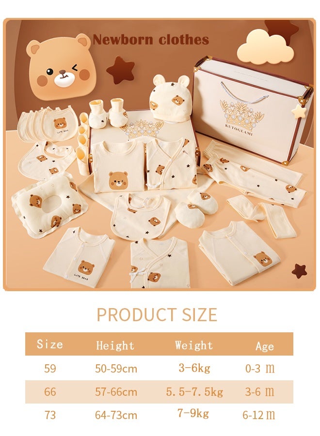 انسولار 25 قطعة صندوق هدايا للمولود الجديد، مجموعة ملابس بتصميم دب البسكويت من القطن 100%، مجموعة بداية كاملة للرضع وهدية لحفلة الاستقبال للأولاد والبنات، مناسبة لجميع الفصول - Image 2