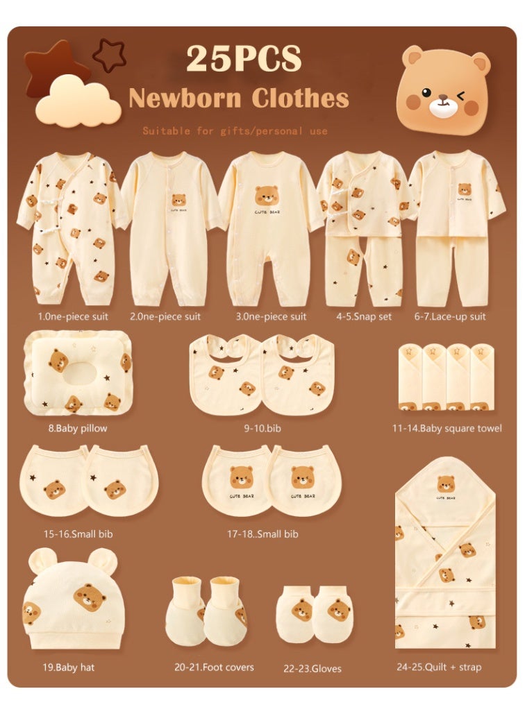 انسولار 25 قطعة صندوق هدايا للمولود الجديد، مجموعة ملابس بتصميم دب البسكويت من القطن 100%، مجموعة بداية كاملة للرضع وهدية لحفلة الاستقبال للأولاد والبنات، مناسبة لجميع الفصول - Image 3