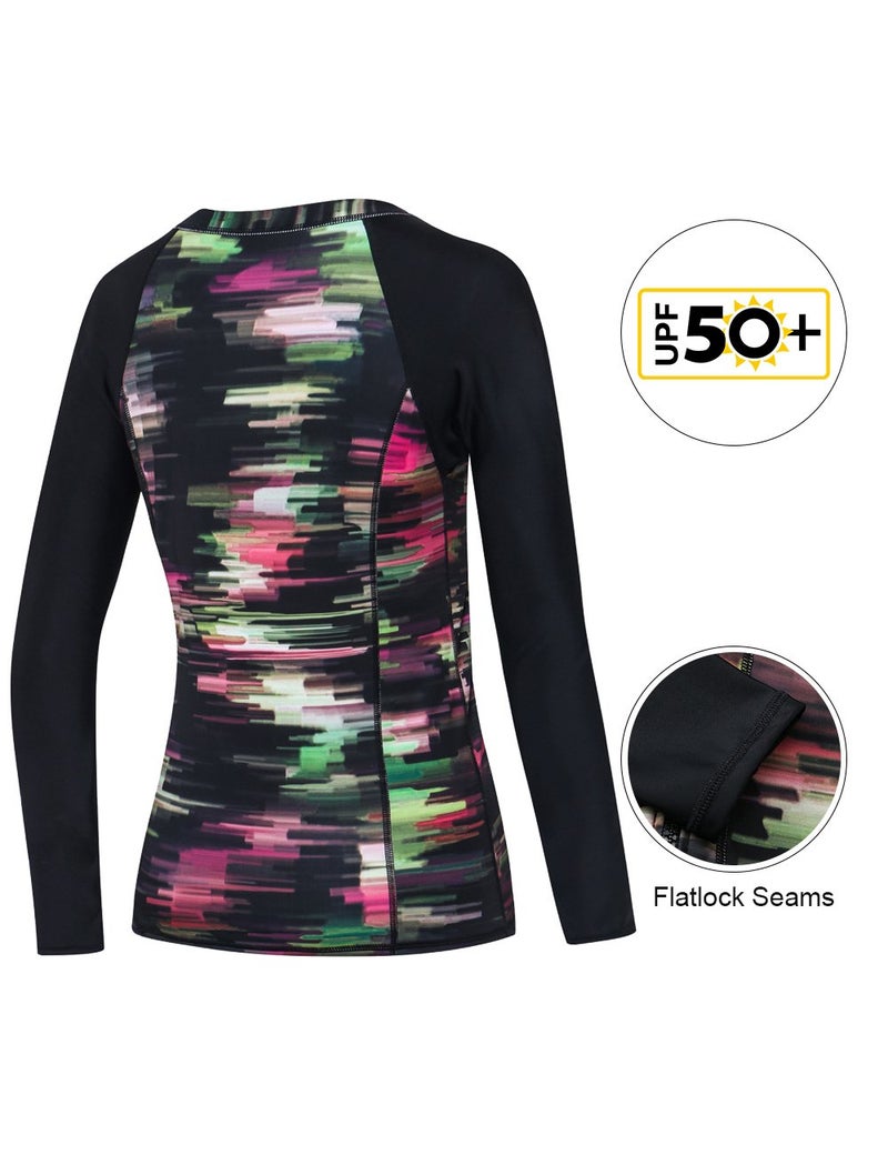 AXESEA Women Long Sleeve Rashguard Fashion Printed Active Swim Shirt UPF 50+ Rash Guard Top, Red, US 14 - Image 5