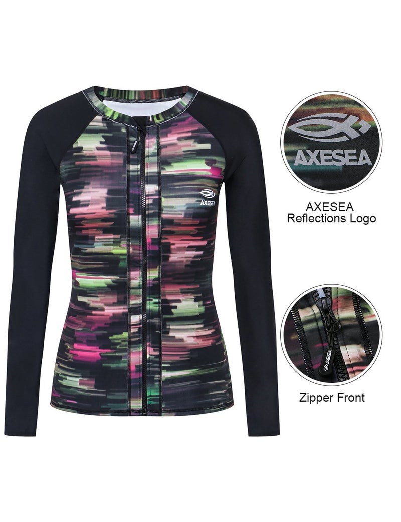 AXESEA Women Long Sleeve Rashguard Fashion Printed Active Swim Shirt UPF 50+ Rash Guard Top, Red, US 14 - Image 4