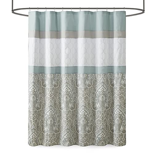 510 DESIGN Shower Curtain, Geometric Textured Embroidery Design with Built-in Liner, Modern Mid-Century Bathroom Decor, Machine Washable, Fabric Privacy Screen 72x72, Shawnee, Seafoam - Image 4