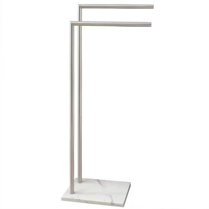 41 INCH STANDING TOWEL RACK DOUBLE L SHAPE BATH TOWEL SHEET HOLDER WITH MARBLE BASE FOR BATHROOM FLOOR NEXT TO TUB OR SHOWER TOWEL STAND FOR BATHROOM FLOOR STAINLESS STEEL BRUSHED NICKEL