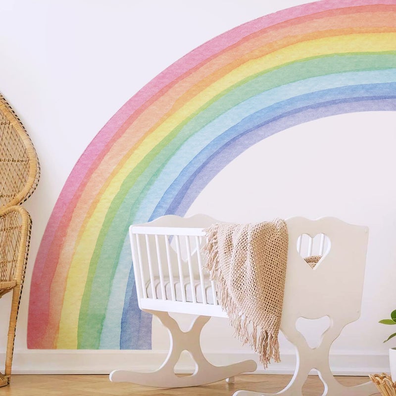 funlife Vinyl Large Rainbow Wall Mural Stickers Peel and Stick Precut Giant Left Vibrant Half Watercolor Rainbow Wall Decals for Girls Bedroom Kids Nursery Room Playroom 7874 x 7087